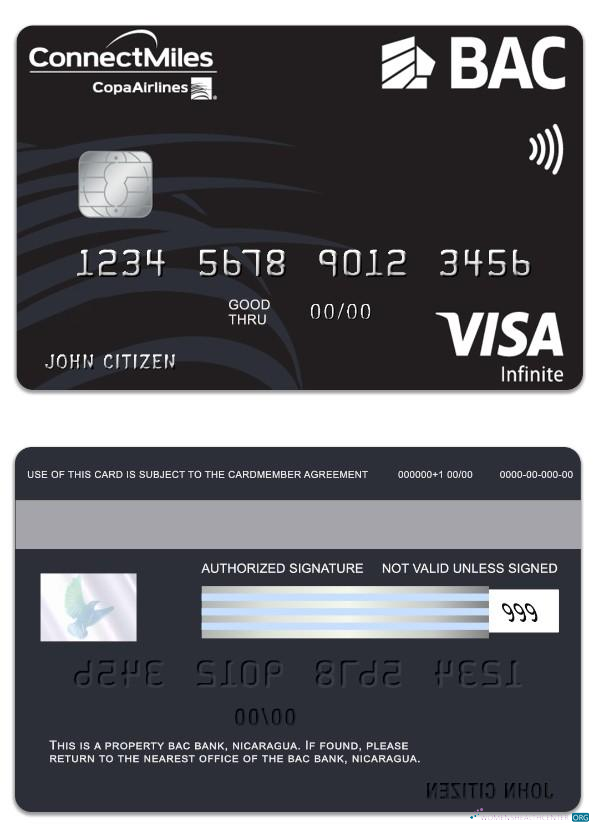 Download Nicaragua BAC Bank visa infinite card Photoshop template